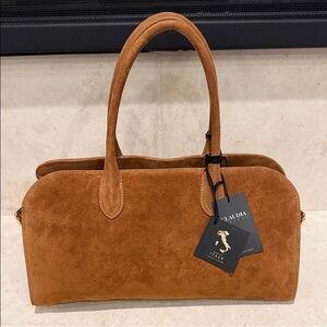 Viral Claudia Firenze Suede Leather Tote Satchel Bag NWT Brown